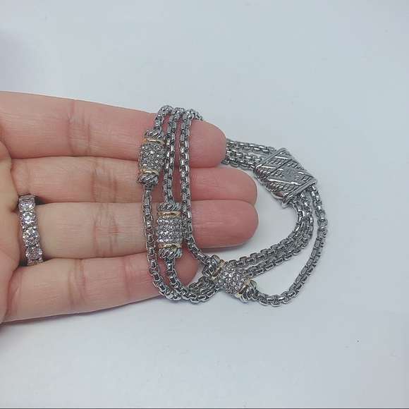 Rhodium/ 18K Gold Plated Chains Bracelet - Picture 7 of 8